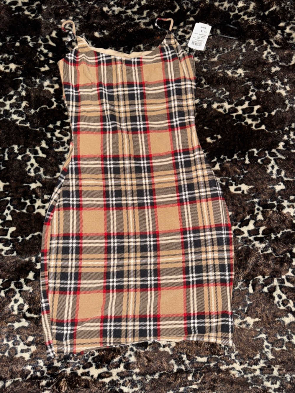 Windsor Tan Plaid Pencil Skirt with Red & Black Accents